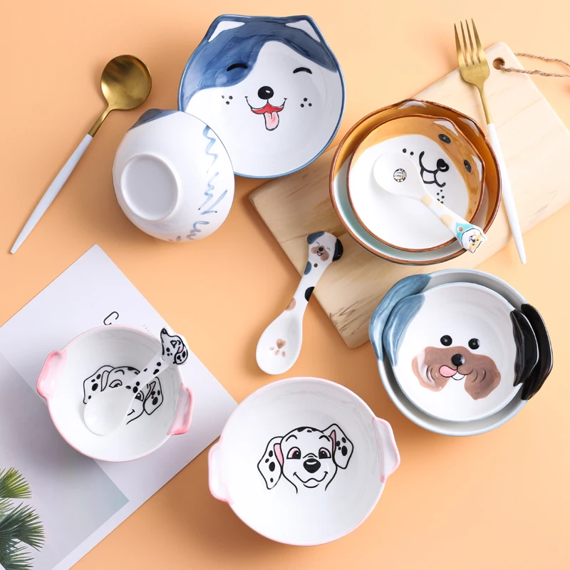 

RUIDA 1PCS Cartoon Creative ceramic tableware cute animal tableware Hand-painted Rice Bowl Noodle Bowl Dessert Bowl girls gifts