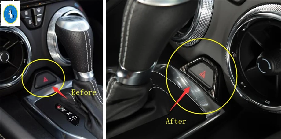 

Yimaautotrims For Chevrolet Camaro 2016 2017 2018 ABS Carbon Fiber Style Middle Console Emergency Lights Switch Frame Cover Trim