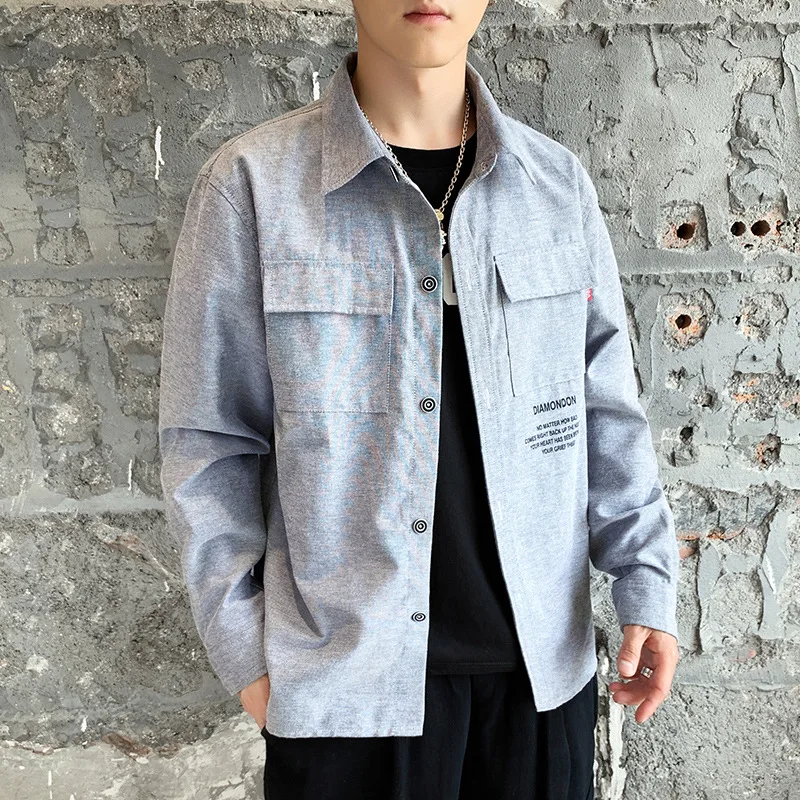 

Men Shirt Summer Autumn Fashion Casual Shirt Coat 2019 New Men Tops Cardigan Button pocket Print Letter Loose jackets Tops