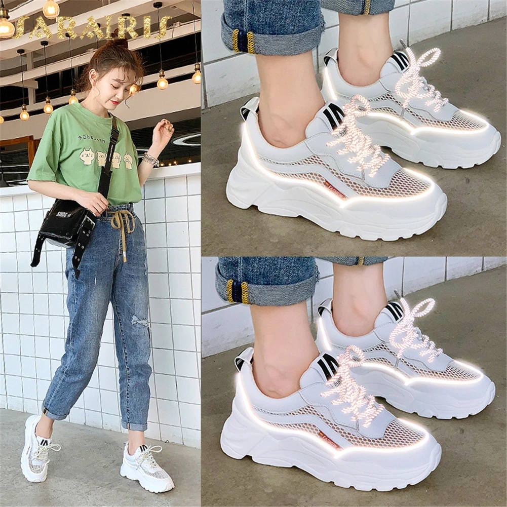 

Sarairis New Fashion Dad Shoes Ladies Split Leather Reflective Flat Platfrom Shoes Woman Causal Soft Summer Autumn Flats 2019