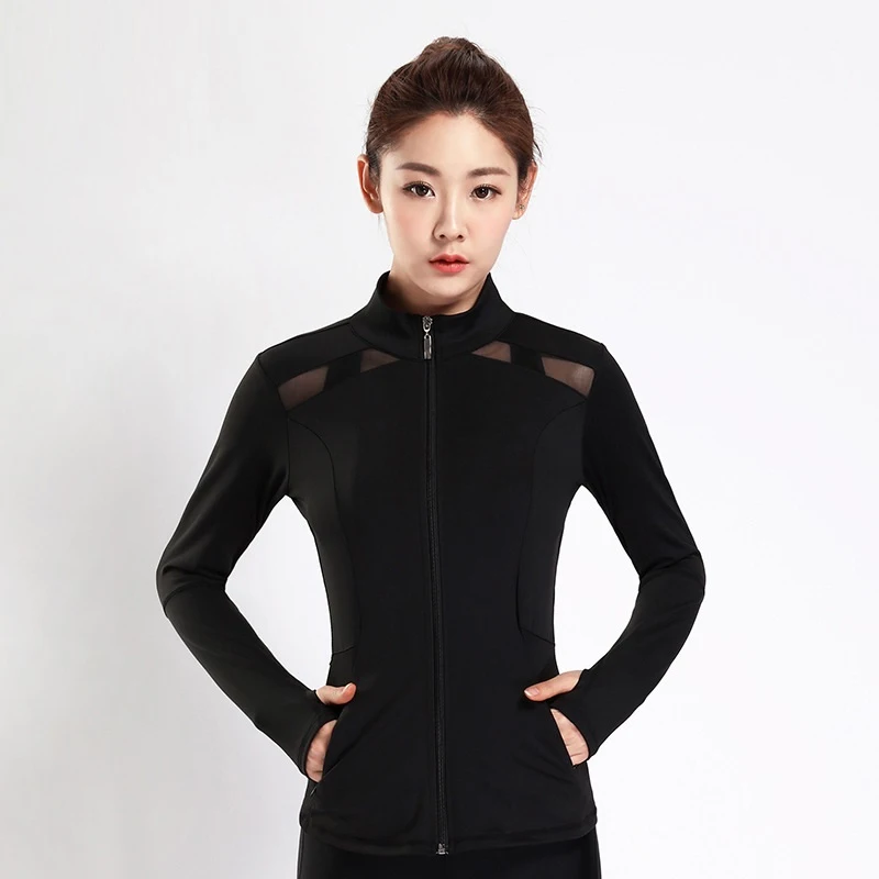 

Women Autumn Casual Mesh Patchwork Jackets Ladies Color Block Pocket Zipper Front Stand Collar Long Sleeve Basic Jacket Coat