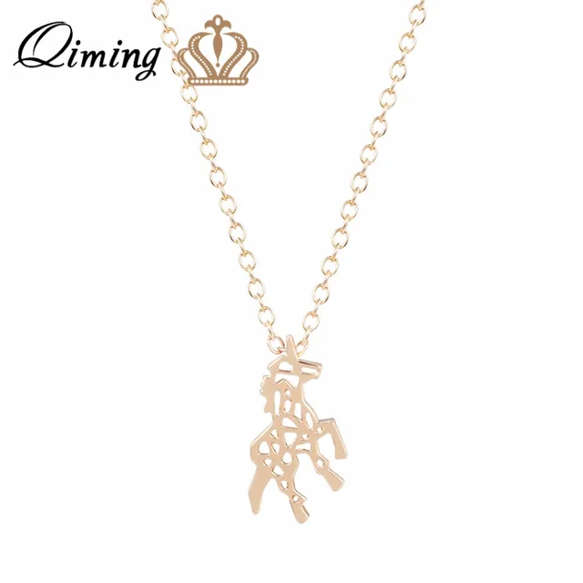 Us 119 Qiming Origami Unicorn Necklace Women Fashion Design Lovely Animal Small Horse Pendant Gold Silver Necklace For Girls Gift In Pendant