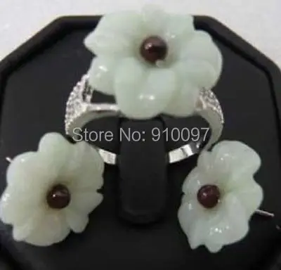 

LHX54016>>peaceful china jade flower Jewelry earring ring
