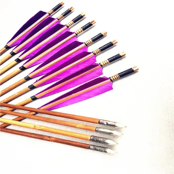 

6/12/24pcs bamboo Arrows Turkey feather for 20-80lbs Longbow Recurve Bow Hunting free shipping