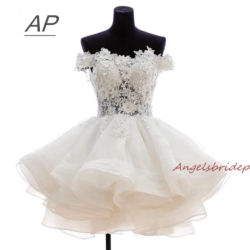 ANGELSBRIDEP Short Prom Dresses 2020 Vestido De Festa Fashional Off-Shoulder Applique Organza Special Occasion Party Ds