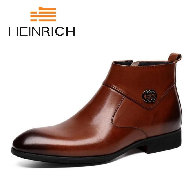 

HEINRICH New 2018 Autumn Early Winter Shoes Men Business Chelsea Boots Zipper Leather Shoes Fashion Men's Ankle Boots Bota