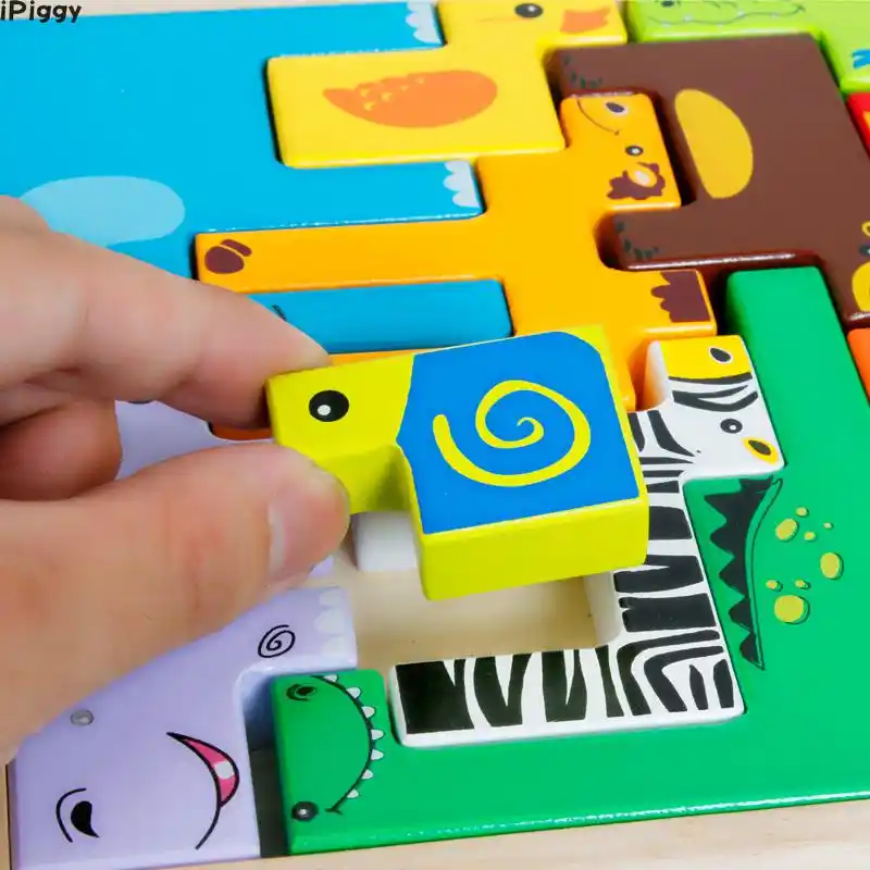 IPiggy деревянный 3D головоломки деревянные игрушки мультфильм животных разведки