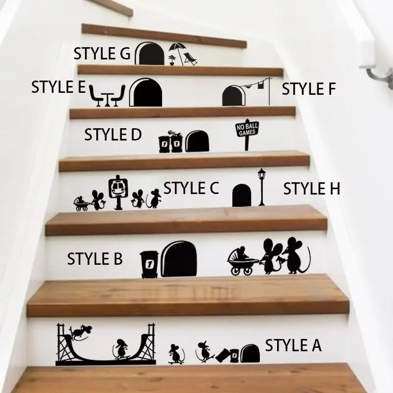 

Art design cheap vinyl home decoration Cartoon mouse family wall sticker removable house decor mice hole wall decals for bedroom