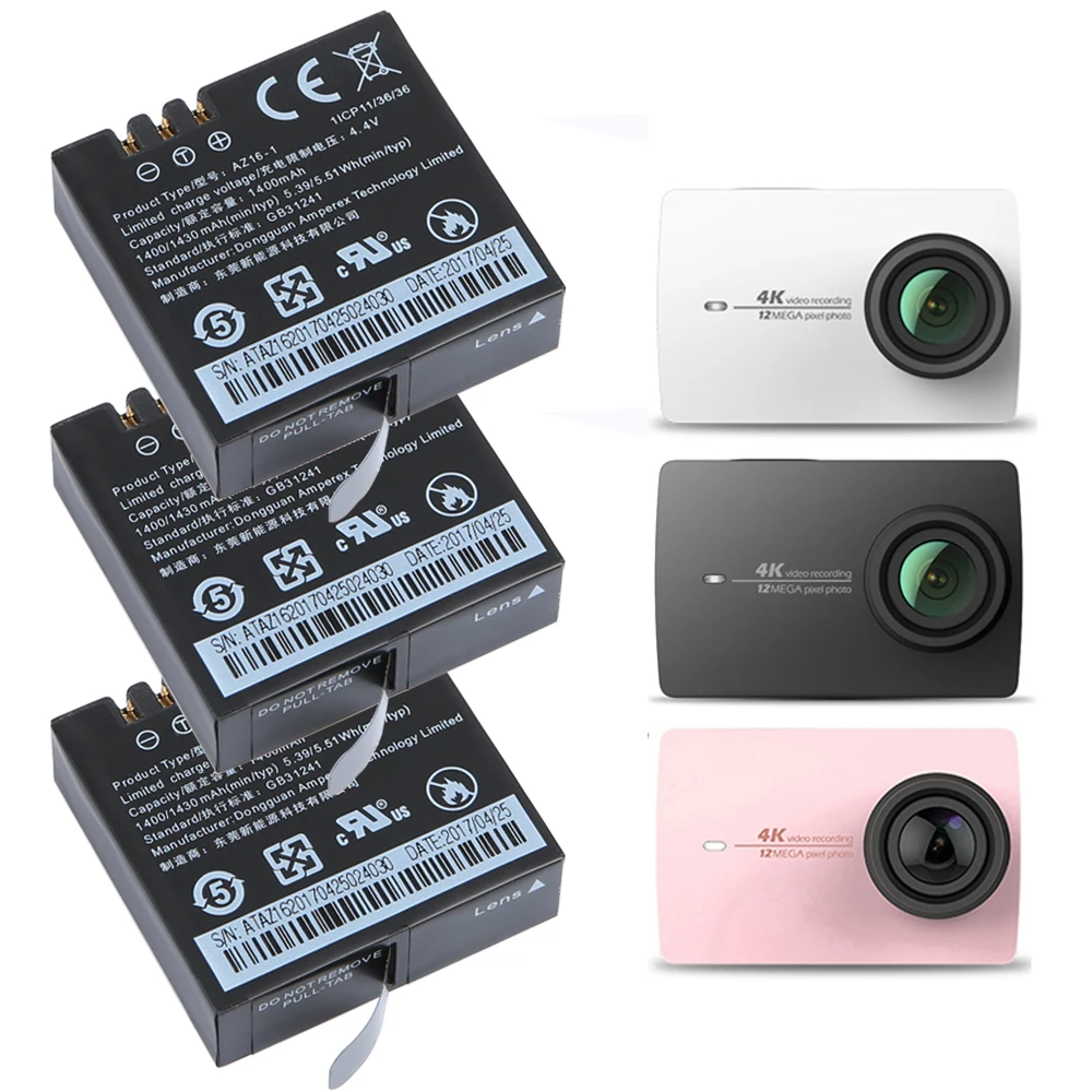 Original 3Pcs Bateria AZ16 1 Battery for Xiaomi YI 4K Camera