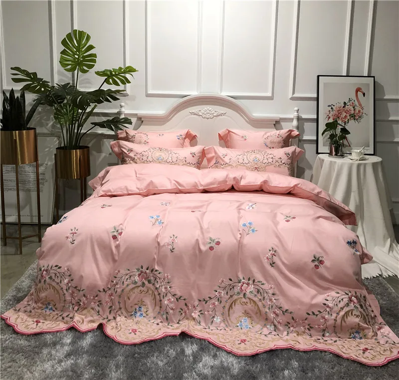 Luxury Egyptian Embroidery Luxury Cotton Pink 4 6oversize Bed