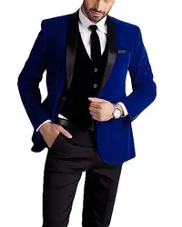 Мужские костюмы Королевский синий комплект из 3 предметов официальная Вечеринка куртка черный жилет штаны Для мужчин Свадебный костюм