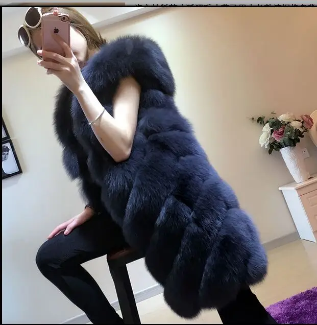 

2017 New autumn winter warm fox fur vest loose skirt type imitation faux fur vest middle long large size S-XXXL Women Coat