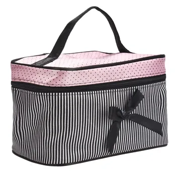 

Storage Bag Organizer Box Square Bow Stripe Portable Travel Cosmetics Trousse Maquillage Necessaire Women Toiletry Kits 2018 B#