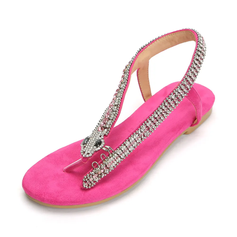 Mcacchi/женские босоножки розового и красного цвета; странные туфли стразы; змеиная цепочка; женская обувь с ремешками; сандалии на плоской подошве со стразами; большие размеры