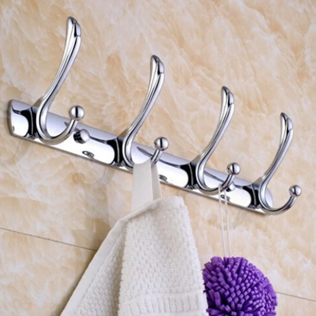 Stainless Steel 4 Hook Wall Coat Hanger Home Wall Mounted Bathroom Stainless Steel Coat Rack Wall Mounted