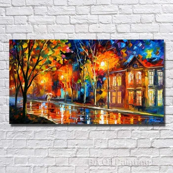 

Big Size 100% Hand Painted Beautiful Night Landscape Palette Knife Painting On Canvas For Living Room Decor Art No Framed