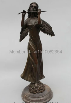 

15"Western Art Bronze Marble Belle Angell Wing Belle Girl Women Statue