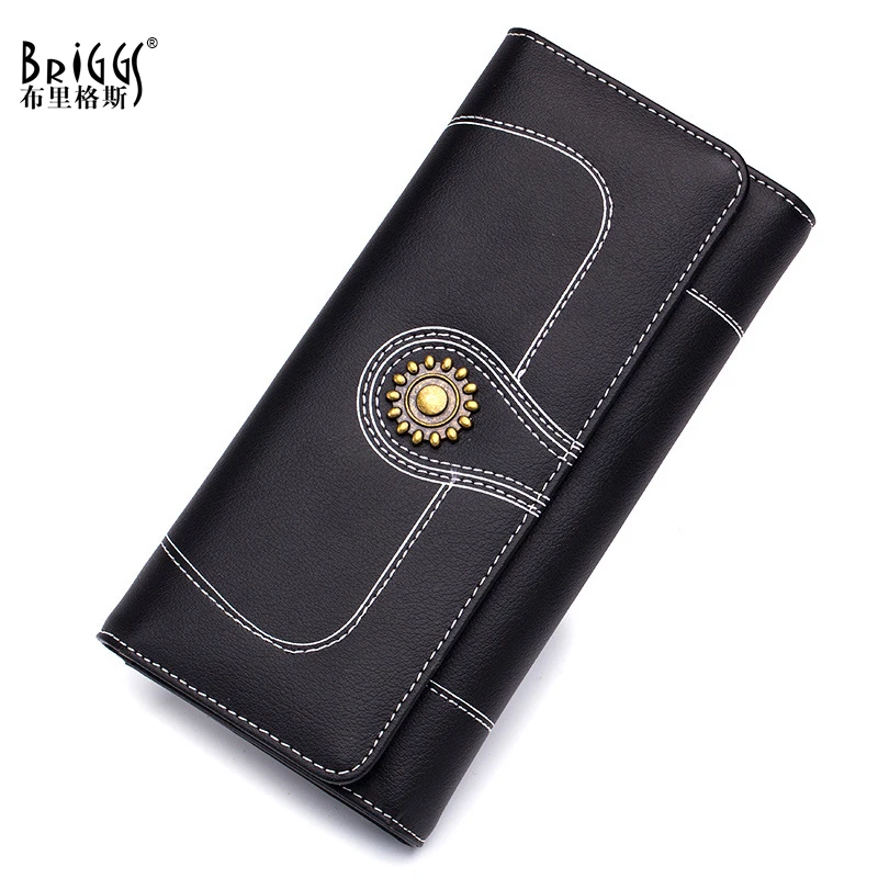 

BRIGGS Fashion Elegant Women Genuine Leather Wallet Multifunction Solid Color Long Purse Hot Female Card Holder Lady Clutch Bags