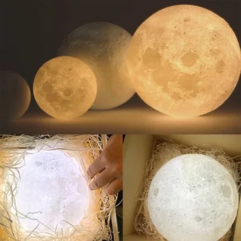 

20cm Diameter 3D Print Moon Lamp USB LED Night Light Moonlight Gift Touch Sensor Color Changing Night Lamp Home Decoraton