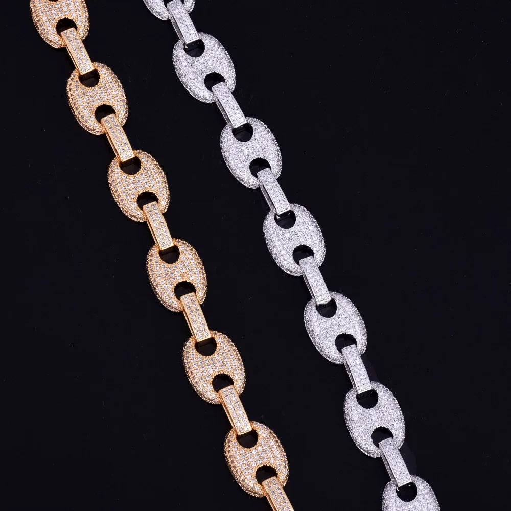 12MM Gold Men's Cuban Link Chain Bracelet Men's Hip hop Jewelry Copper Material Iced Cubic Zircon Chain Bracelet 8"