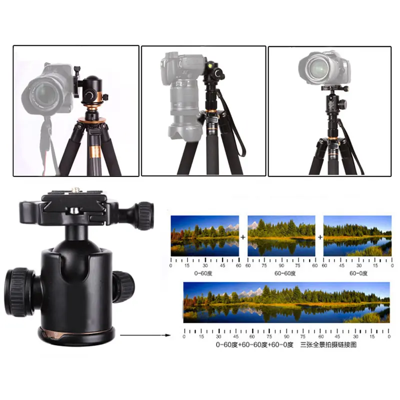 SOONPHO QZSD-02 Camera Tripod Ball Aluminum 360 Degree Panoramic Swivel Head Quick Release Plate for DSLR Cameras