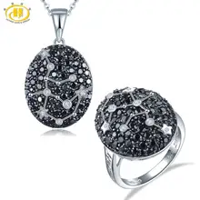 Hutang ювелирные украшения для Водолея наборы черная шпинельная подвеска кольцо 925 серебро натуральный драгоценный камень знак для женщин 20 января до 18 февраля рождения