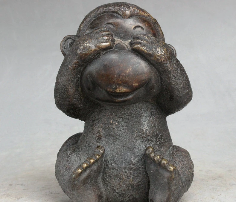 

5" China Copper Bronze Auspicious No See Zodiac Monkey FengShui Statue Sculpture