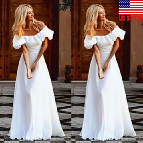 

New Women Off Shoulder Party Bridesmaid Beach Long Maxi Casual Sun Dress