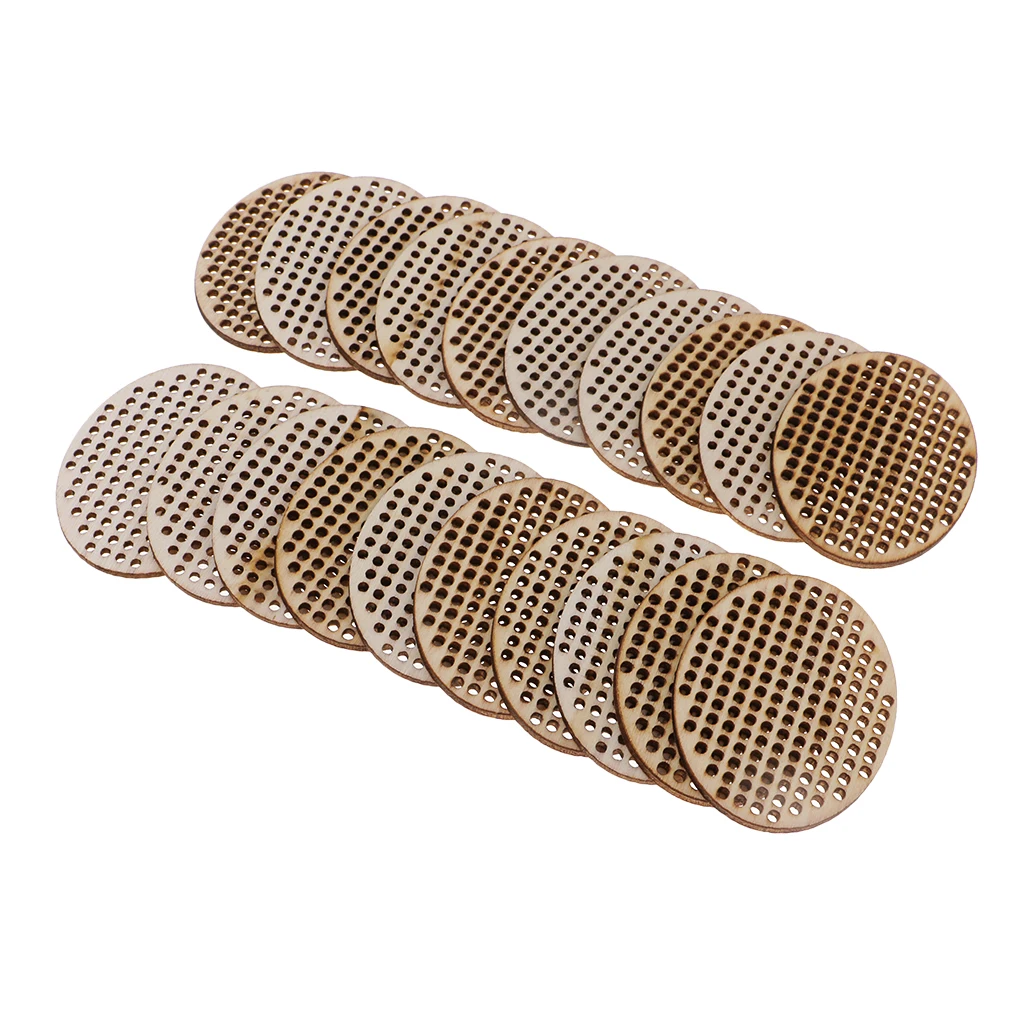 20pcs Oval Round Heart Wooden Cross Stitch Pendant Natural Wooden Embellishment DIY Jewelry Making Craft Wood Charms