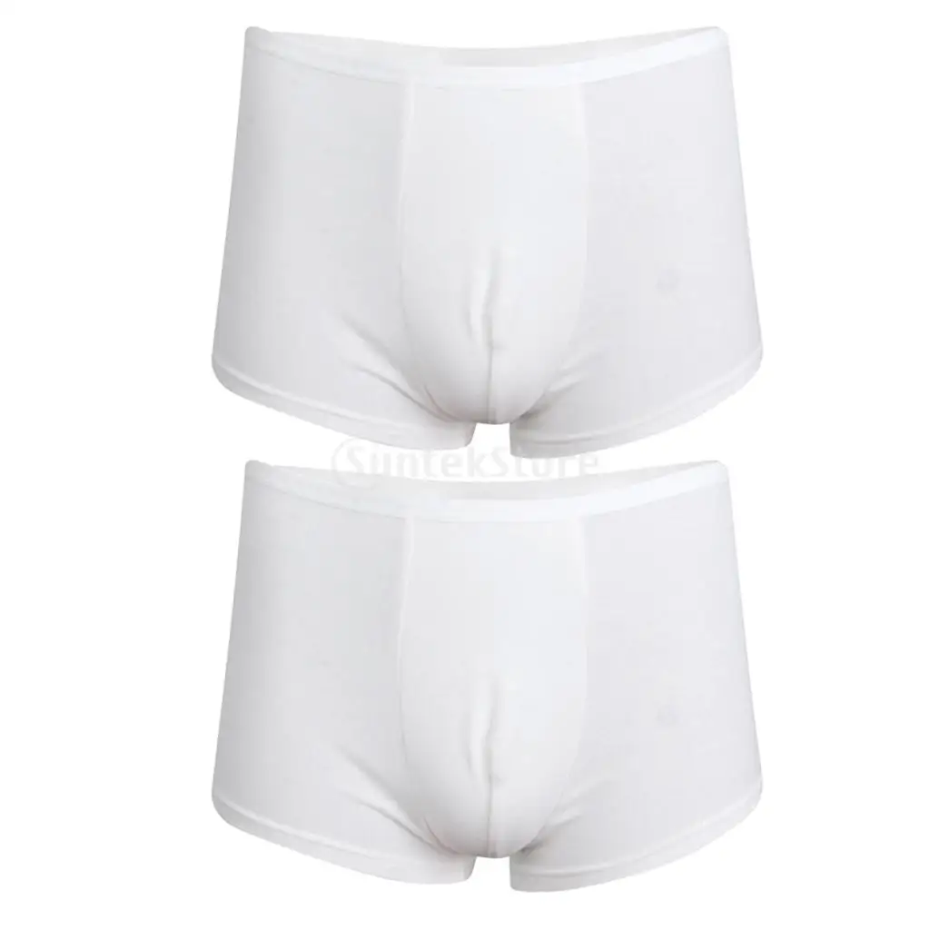 2pcs Mens White Cotton Absorbency Spa Travel Hospital Incontinence   Briefs Trunks Underpants