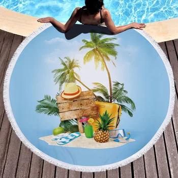 

150cm Tassel Giant Beach Blanket Picnic Camping Mat Round Sandbeach Towel Printed Tablecloth Pad Calico Women Shawl Mattress