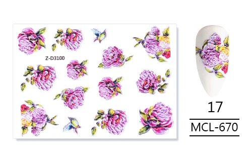 1 шт 3D акриловая Выгравированная наклейка с цветком для ногтей рельефная наклейка для переноса воды с цветком s летний Дизайн Маникюрные наклейки для ногтей водная горка - Цвет: MCL-670-17