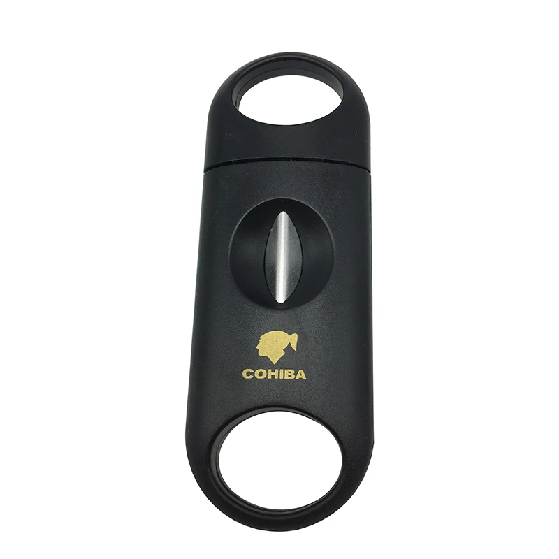 

COHIBA Black Color Handle Stainless Steel Dual Saw Blades Cigar Cutter Gift Box