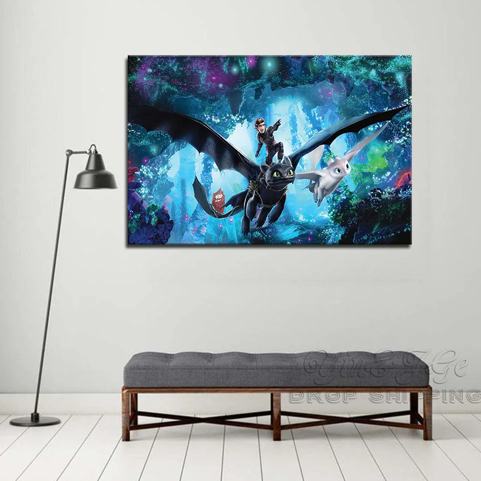 

HD Print Frame 1 Pieces How To Train Your Dragon 3 Posters Modular Canvas Painting Living Room Wall Art Decor Cartoon Pictures