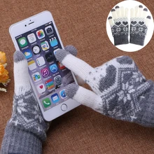 1 pair Women Warm Wool Stretch Snowflake Gloves Girl Winter Mittens Accessories