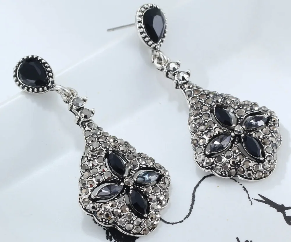 

YaYi Jewelry New White Gray Rhinestone Dangle Crystal Earring Women's Fashion Ancient Silver Color Gem Earrings Gift 1208