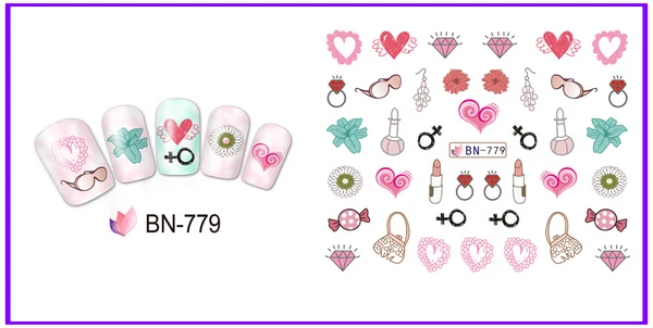 12 упак./лот воды наклейки для ногтей наклейки на ногти на День святого Валентина, губная помада на высоком каблуке обувь, духи бутылки розовое BN769-780