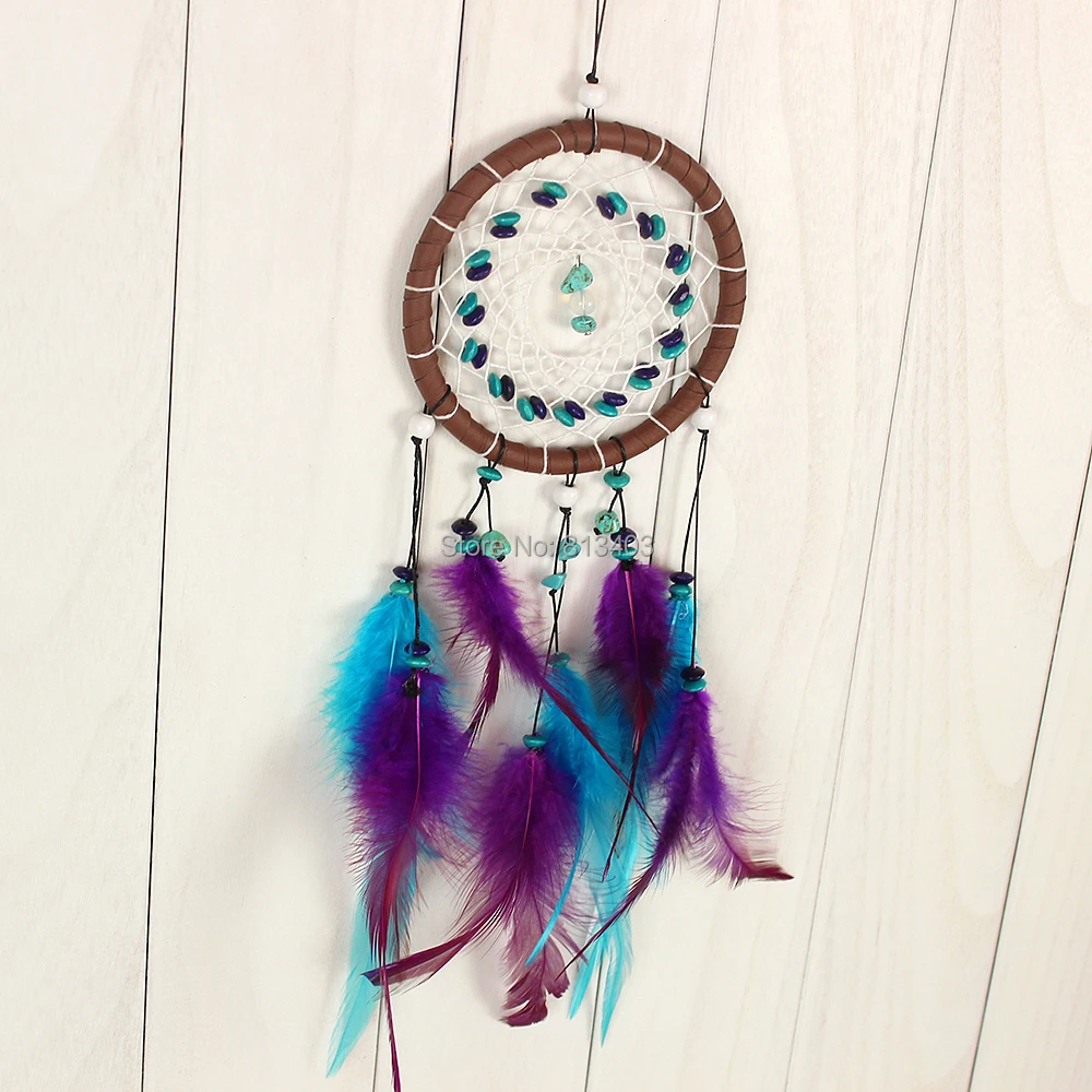 Handmade Dream Catcher Native America Feather Car Home Hanging Handmade Dream Catcher Native America Feather Car Home Hanging Decorations With Purple And Blue Free Shipping