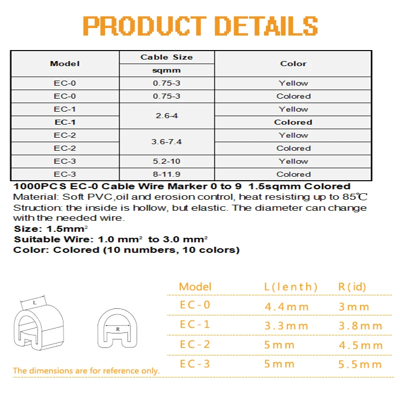 1000 шт. желтый 0-9 EC-0 Маркер кабельной проводки номер от 0 до 9 для кабеля Размер 1,5 sqmm ПВХ материал