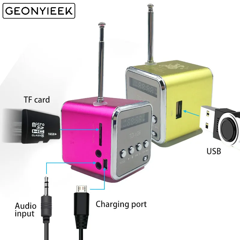 

Portable Mini Speaker TD-V26 Digital LCD Sound Micro SD/TF FM Radio Stereo Music Loudspeaker for Laptop Iphone Mobile Phone MP3