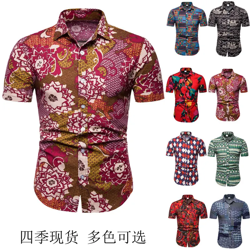 Весенняя Мужская рубашка с цветочным принтом, рубашки с коротким рукавом, цветные мужские повседневные облегающие платья, одежда camisa masculina