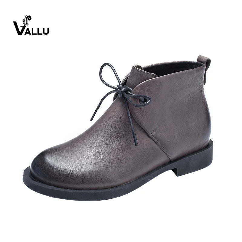 

2018 VALLU Genuine Leather Women Shoes Ankle Boots Lace Up Martin Boots Handmade Vintage Ladies Causal Boots