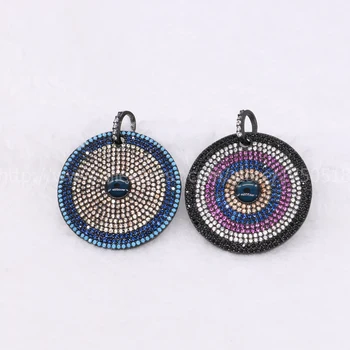

New Design pendants Round cubic zirconia & blue stone pendants 33mm with Eyes BOHO CZ Round pendant beads mix color 964