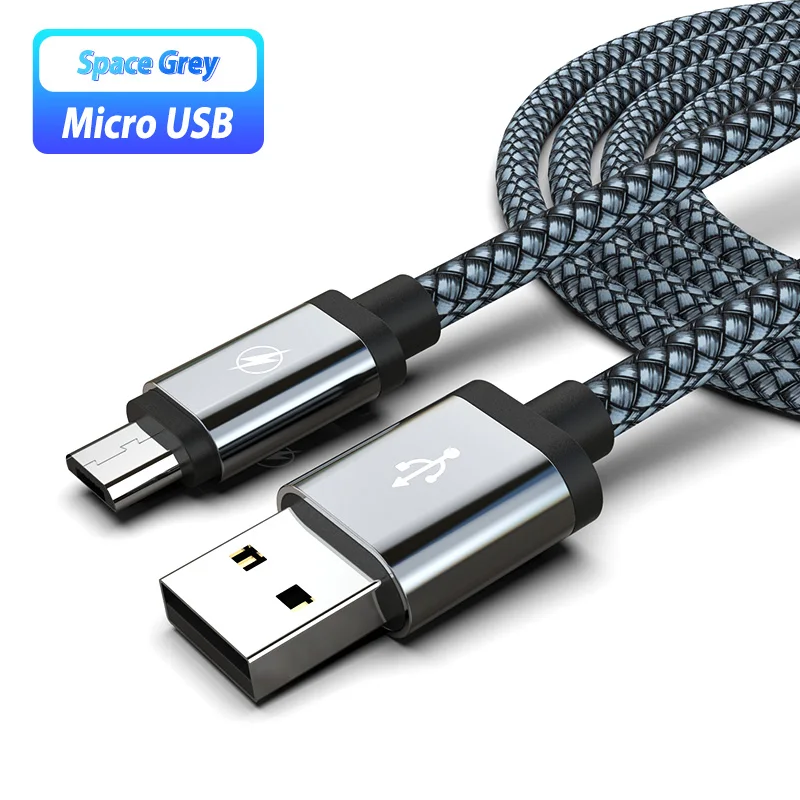 Micro usb кабель для зарядки и передачи данных, кабель для зарядки, шнур для зарядки Android, 2/3 м, Usb кабель для Xiaomi Redmi 7 7A 8 8A Realme - Цвет: Dark Gray Cable Only