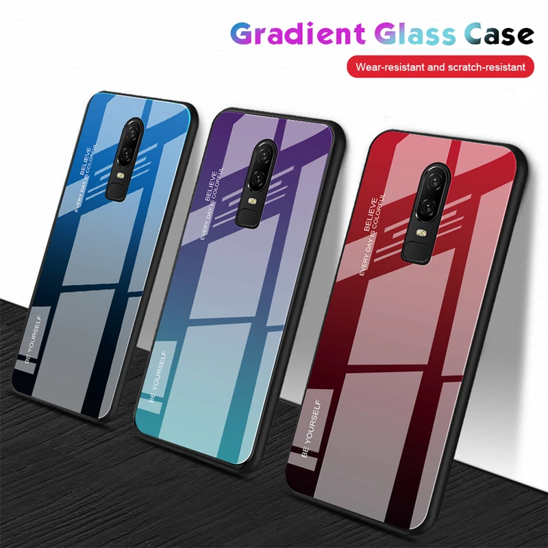 

Gradient Tempered Glass Phone Case For Oneplus One Plus 7 Pro 6T 6 Aurora Glass Cover For OnePlus 6 6t A6100 Protective Coque