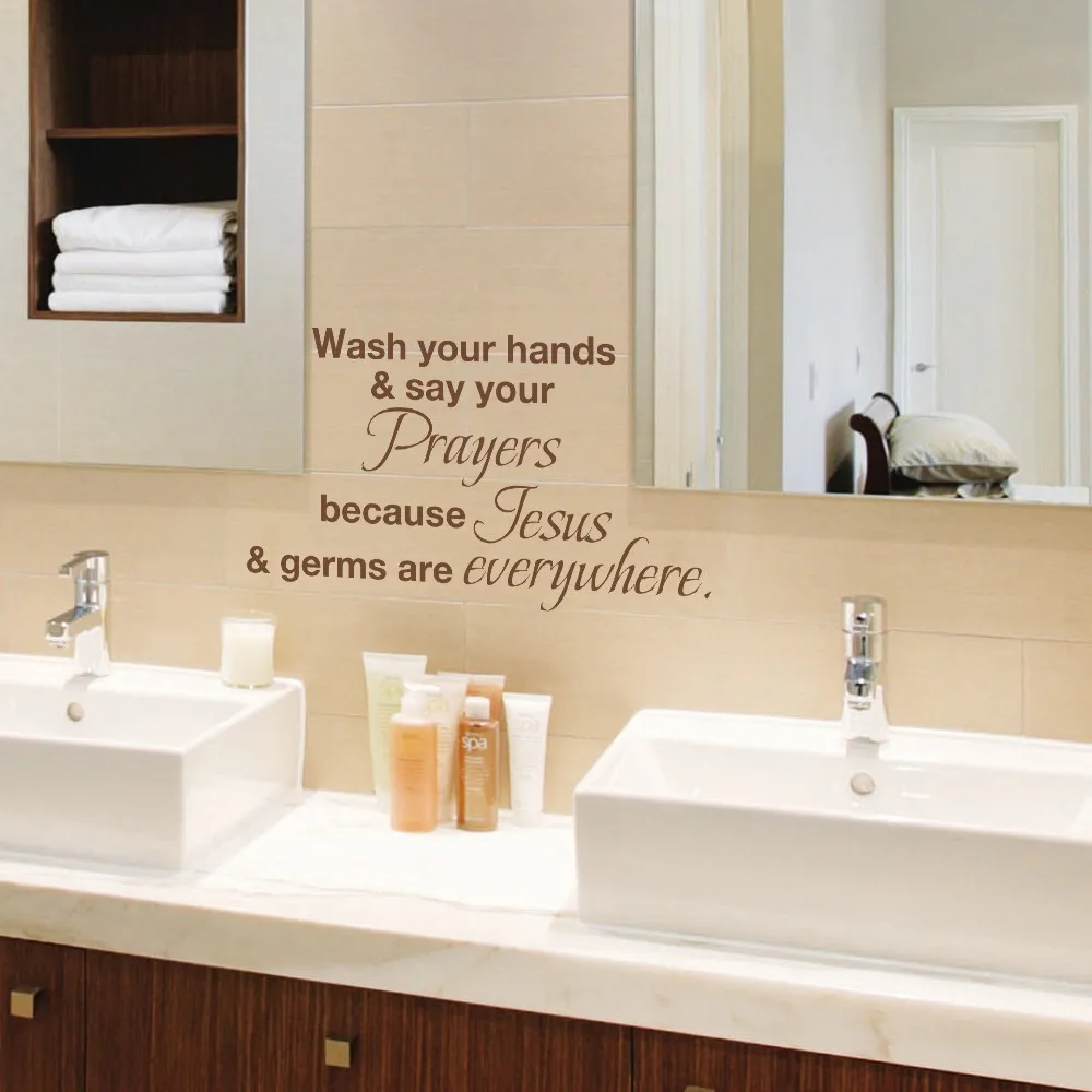 Bathroom Sink Wall Decal Wash your hands and say your prayers Juses and
