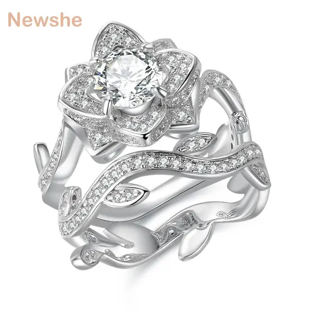 newshe 23 carats 925 sterling silver wedding ring set flower shape engagement band classic jewelry for - Sterling Silver Wedding Ring Sets newshe 23 carats 925 sterling silver wedding ring set flower shape engagement band classic jewelry for - Sterling Silver Wedding Ring Sets