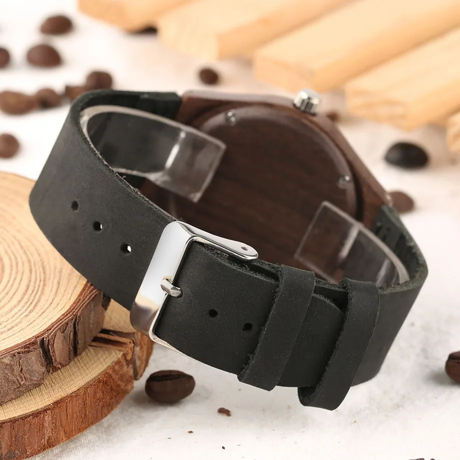 Natural Hand-made Women Wooden Watch Black Genuine Leather Strap Wooden Case Vintage Ladies Quartz Bamboo Wristwatch Gifts (10)