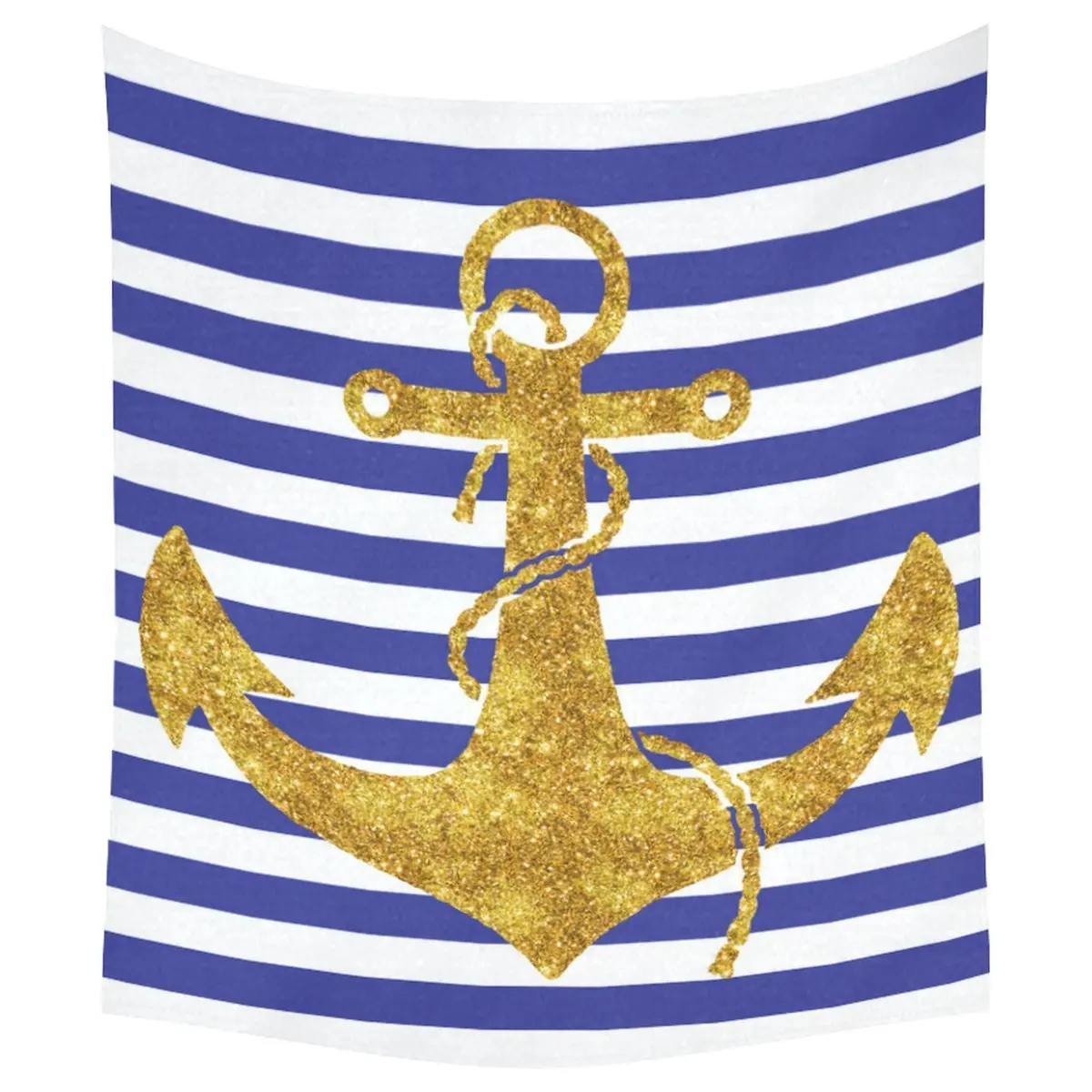 Nautical Ocean Home Decor Tapestries Wall Art, Gold Anchor Ensign