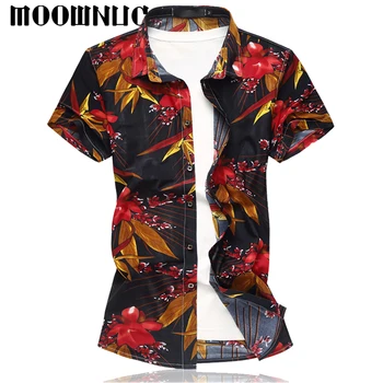 

Large Size Brand Men's Clothing Shirts Fashion Short Sleeve Streetwear Classic Flower color Slim Fit Casual MWC MOOWNUC Summer
